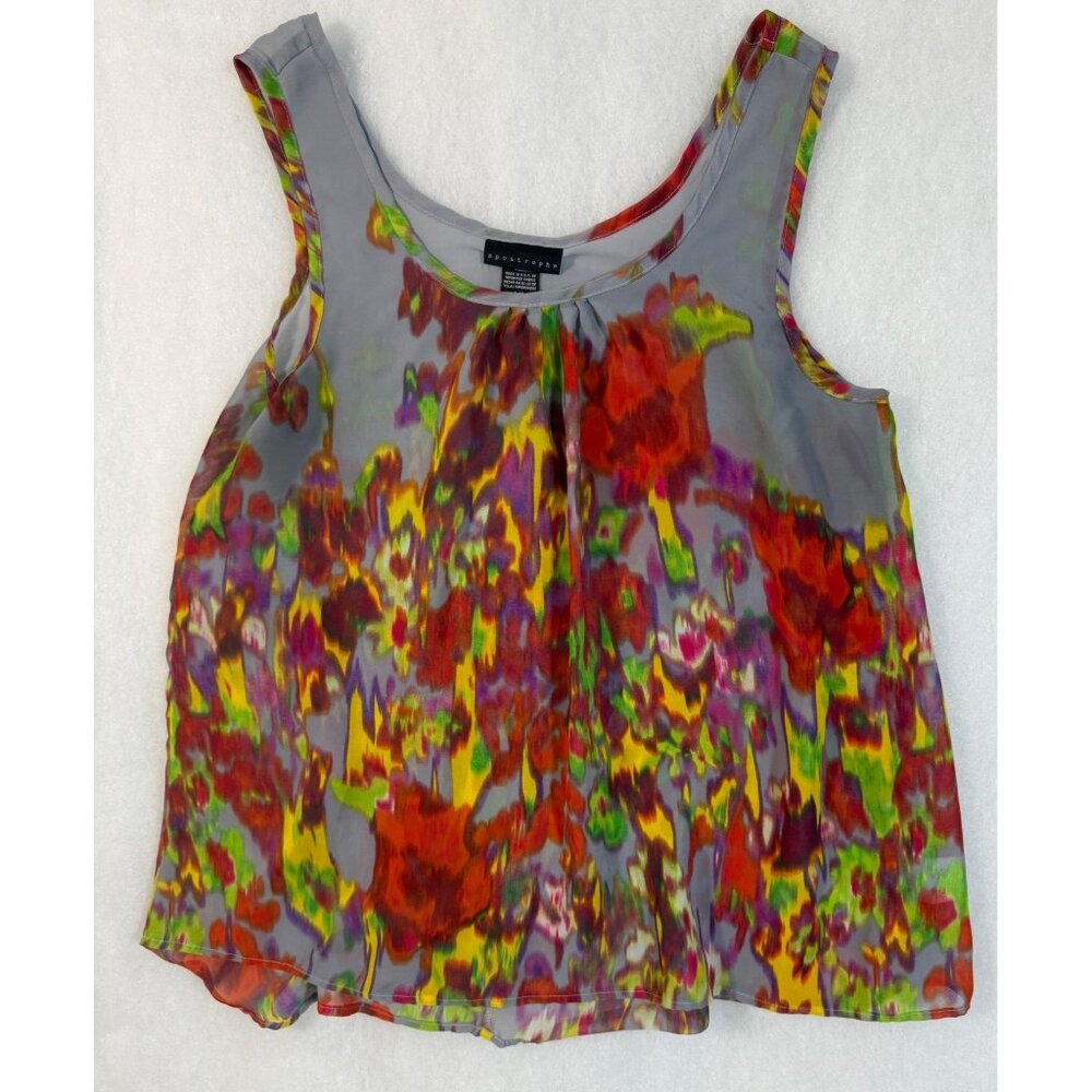 Sheer Gray Womens‎ L Flowy Tank Blouse Vibrant Artful Apostrophe 70's Y2K